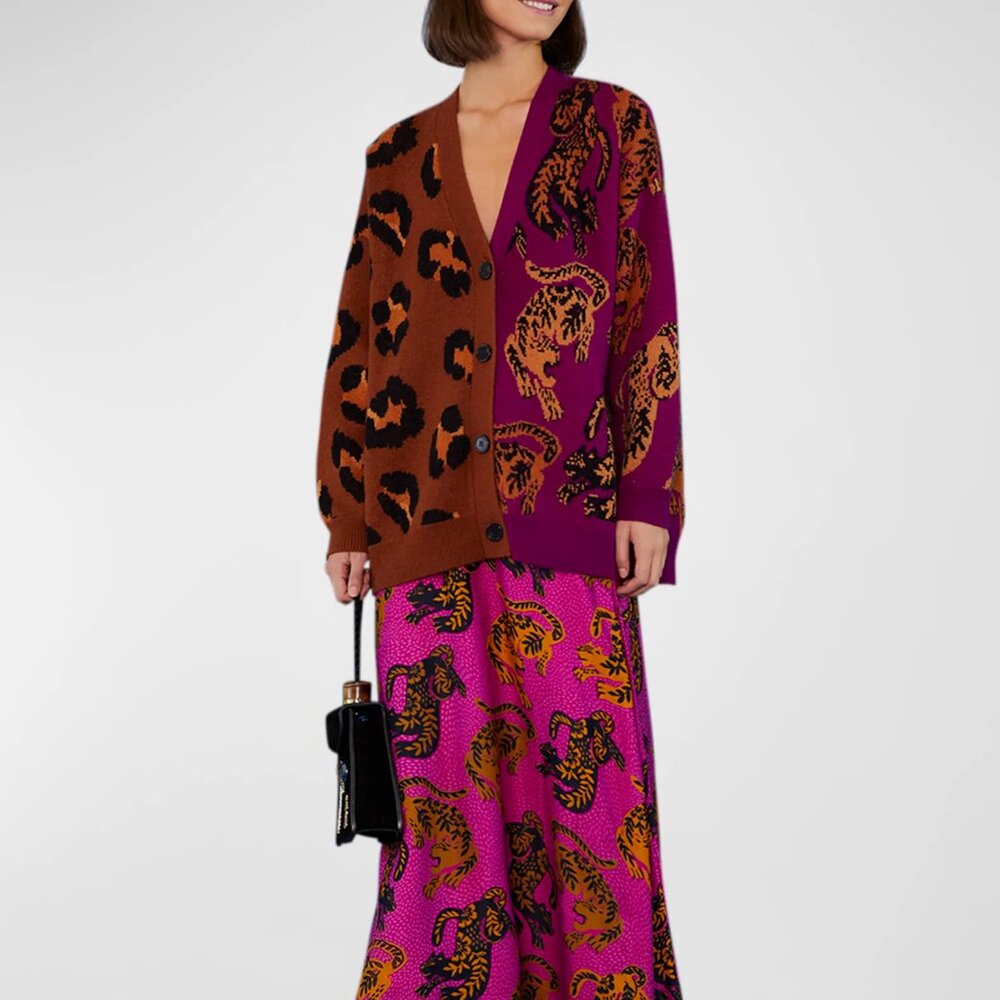 FARM Rio Mixed Wild Leopards Cardigan - size L
